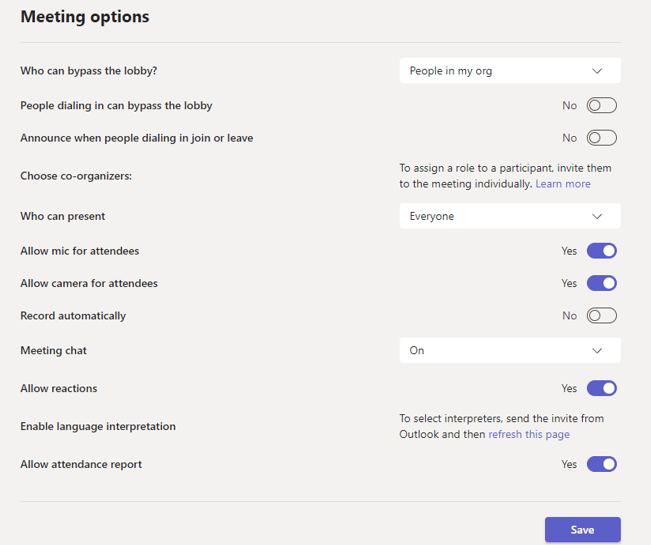 meeting options