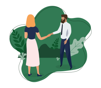 Decorative illustration of two people shaking hands